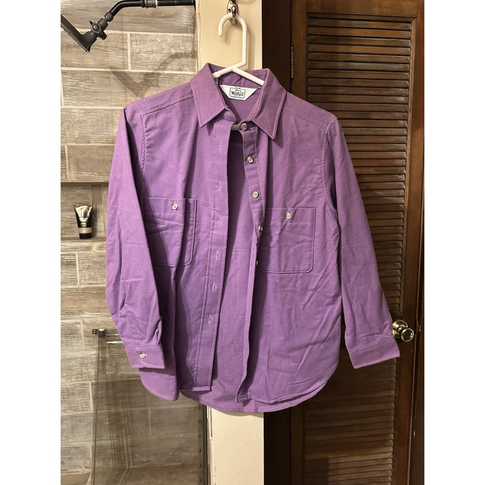 Vintage Woolrich Shirt Womens Sz 10 Purple Cloth Flannel Long Sleeve Ladies